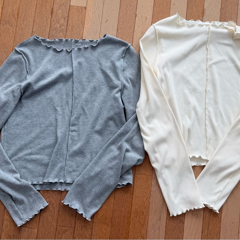 Aerie Lettuce Trim long sleeve shirt bundle